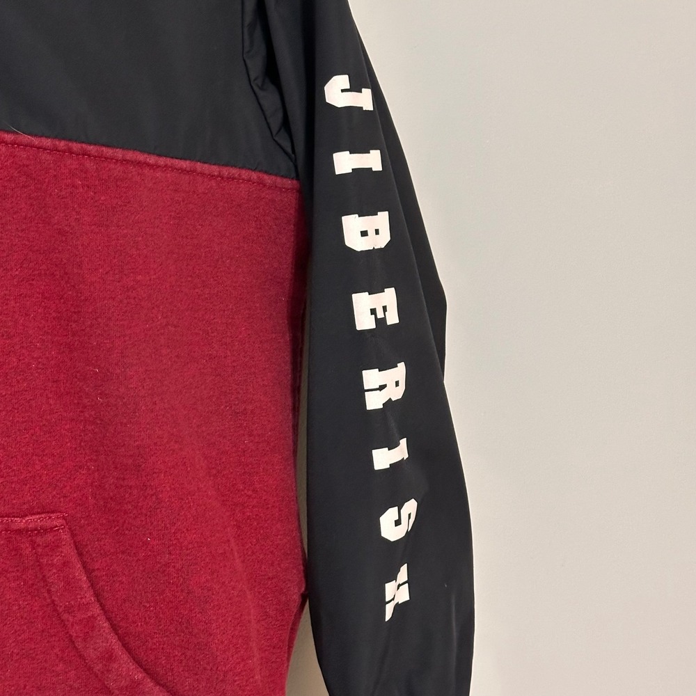 Jiberish Denver Sweatshirt Hoodie Mens Pullover red black Color Block size small - Picture 2 of 8